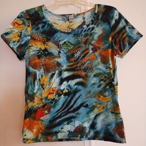 Thomas & Olivia Women's Abstract Floral Design Embellished Front Shirt Size M